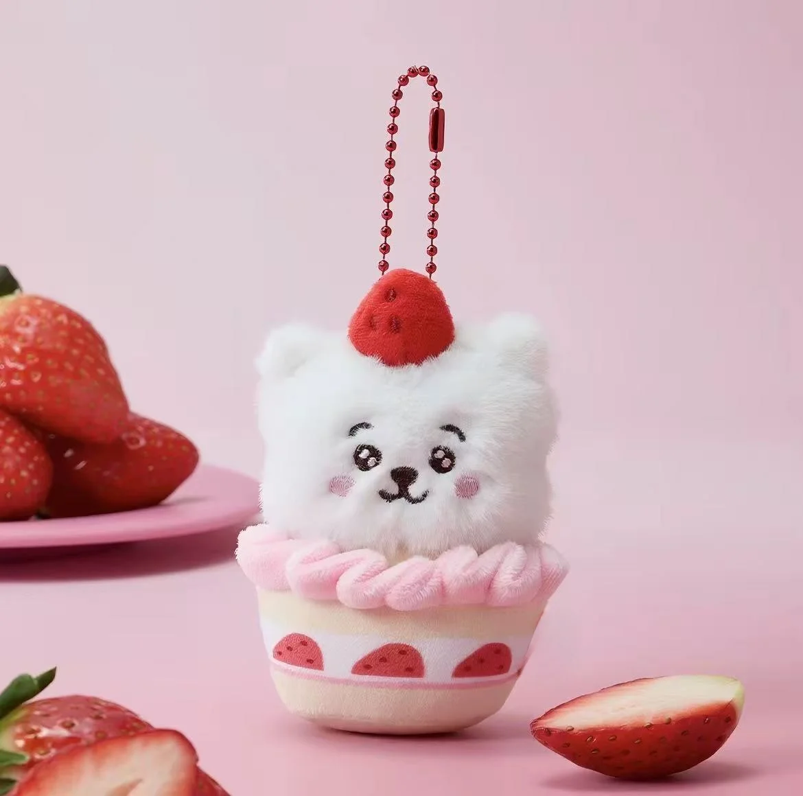 Strawberry Cake Animal Plush Keychain Cute Dessert‑Style Bag Pendant Kawaii Collectible Decor Gift
