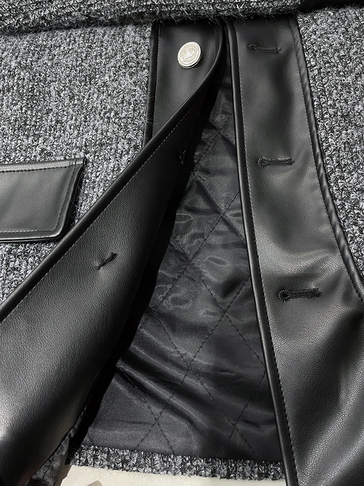 Autumn New Contrast Color Leather Stitching Fashionable Thickened Short Jacket Handsome Man Motorcycle Long Sleeve Jacket