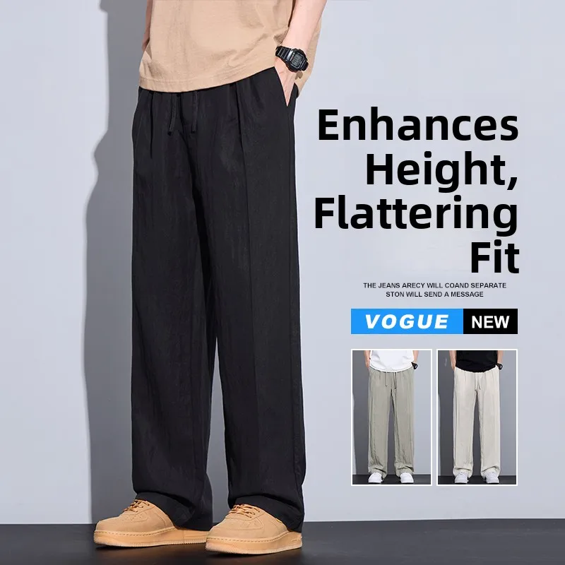 

Linen Men's Summer Thin Straight Leg Casual Pants Breathable Fashionable Loose Fit Sporty Long Trousers