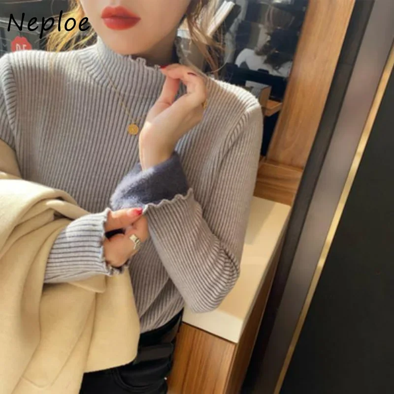 Neploe 2024 Autumn Winter Jersey Mujer Sweater Y2k Turtleneck Solid Color Long Sleeve Jumpers Knitted Pullover Slim Pull Femme