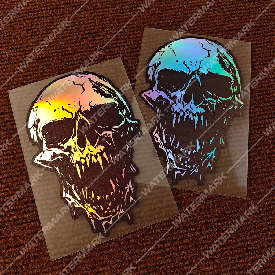 

Набор голографических наклеек с черепами, водонепроницаемые виниловые стикеры, крутой дизайн скелета для мотоциклетных баков, кофров и декора кузова автомобиля