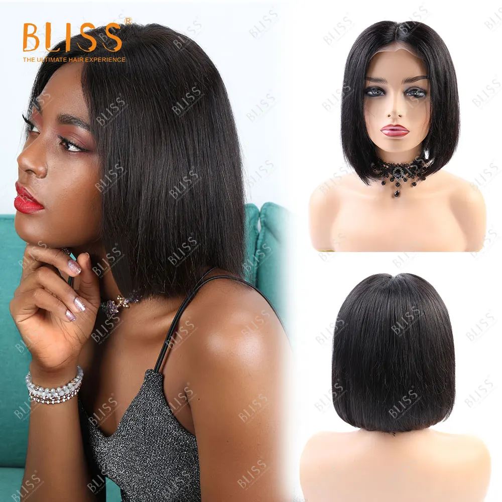 Bliss Natural 14 Inch Short Straight Bob Wig 4x4 Lace Front Human Hair Wigs 180% Density Human Hair Lace Frontal Pixie Cut Wig