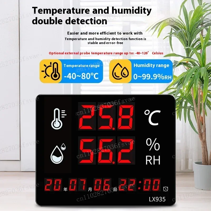 Industrial Digital Display with Time Thermometer Warehouse Greenhouse Electronic Large Screen Humidity Meter 935