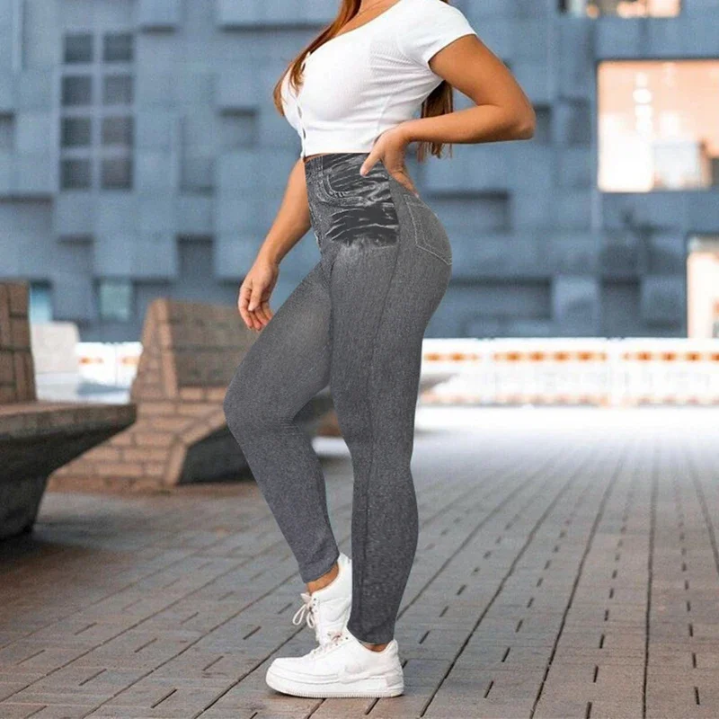 Vaslanda Denim Leggings Jeans Jeggings Skinny Pants for Women Streetwear High Waist Tummy Control Leggings Slim Pencil Trousers