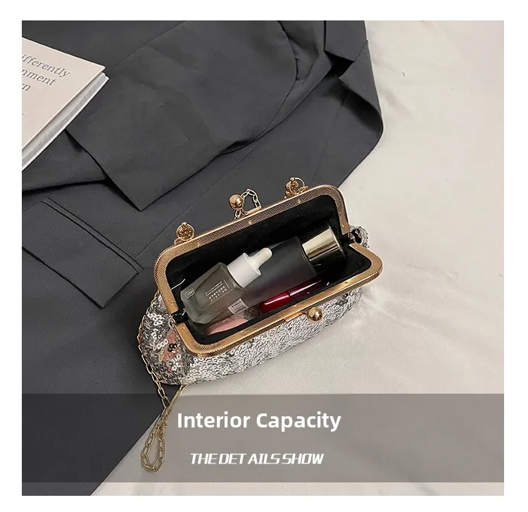 Bolso de mano con lentejuelas brillantes para mujer, estilo celebridad, para noche, con bolsillo para móvil y pintalabios, vi...