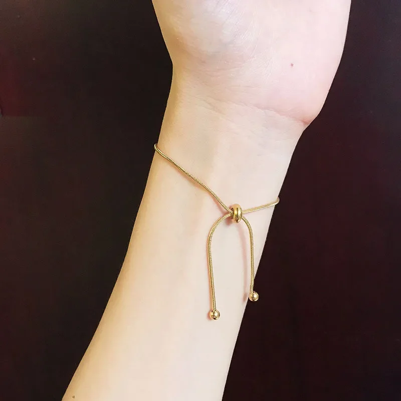 High Quality Design Titanium Steel Pull-out Adjustable Bracelet Gold Color Snake Chain Bangle for Women Girl Men Beads Jewelry