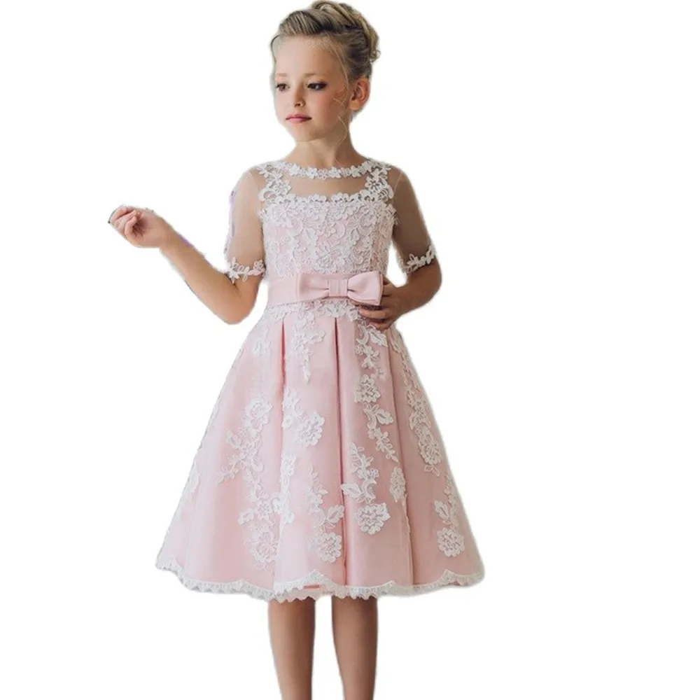 Robe de Princesse en Satin pour Fille, Tenue de Soirée de Mariage, Mignonne, Courte, à Fleurs, avec Nministériels d, pour Enfant, Été