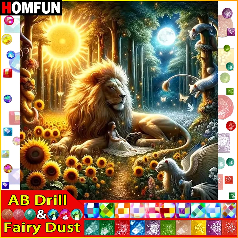 

HOMFUN Фея Пыль AB Полная Алмазная Вышивка "Животное Лев" Алмазная Картина Узоры Горный Хрусталь Незаконченный Домашний Декор