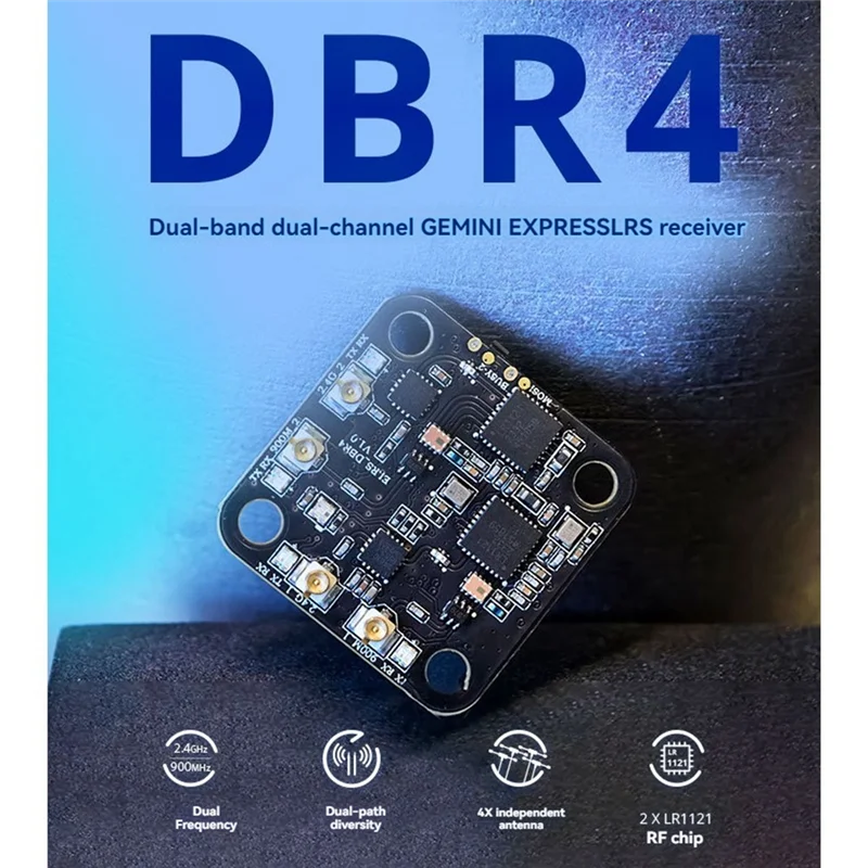 

B04B-For Radiomaster DBR4 2.4G/915Mhz ELRS Receiver Dual-Band Dual-Channel Gemini Receiver For FPV Drone DIY Parts