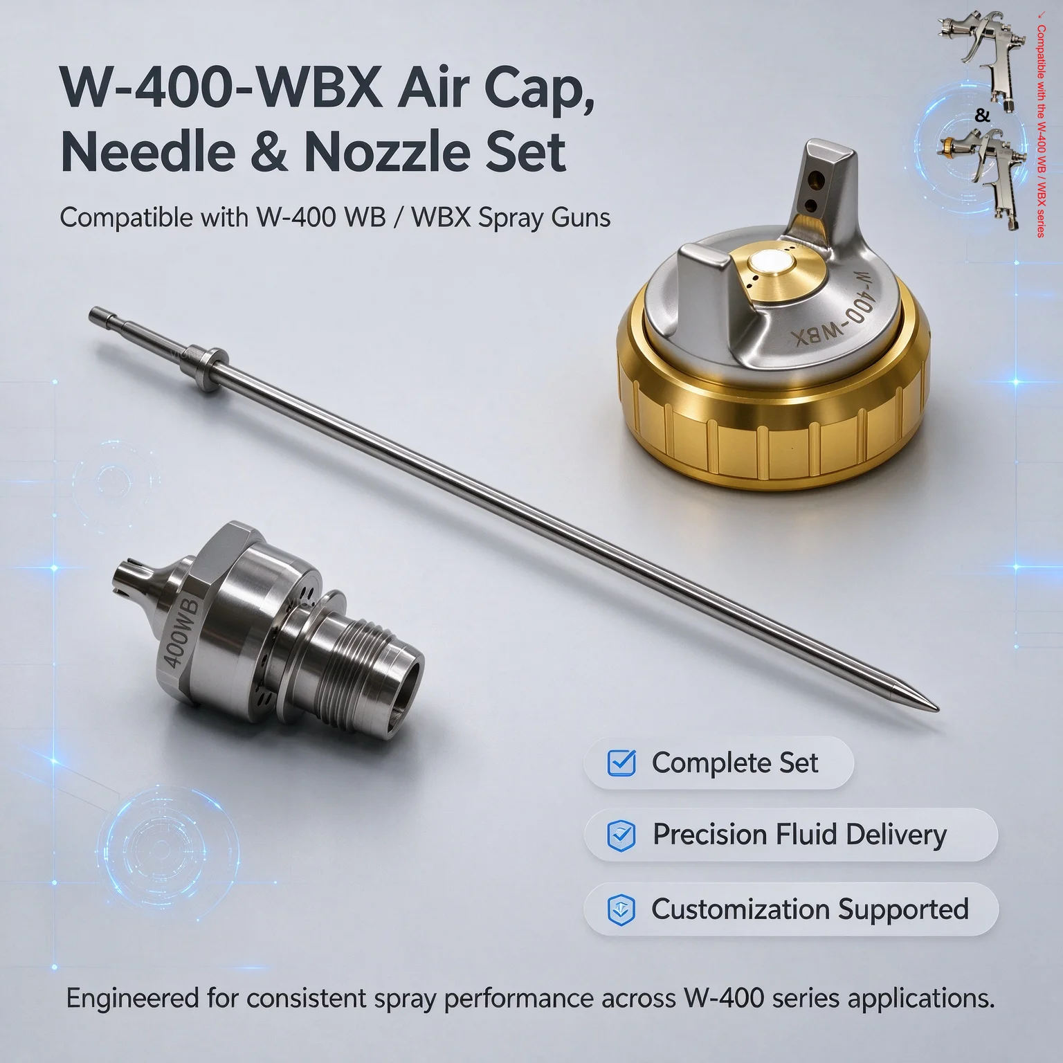 Japan W-400-WBX Air Cap, Needle & Nozzle Set Automotive Painting Compatible with the W-400 WB/WBX Series