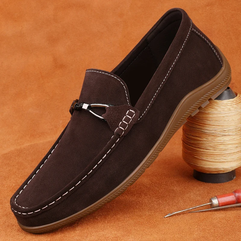 Outdoor Brand Men's Breathable Soft Soled Boat Shoes High Quality Men's Comfortable Non Slip Two-layer Cowhide Casual Loafers