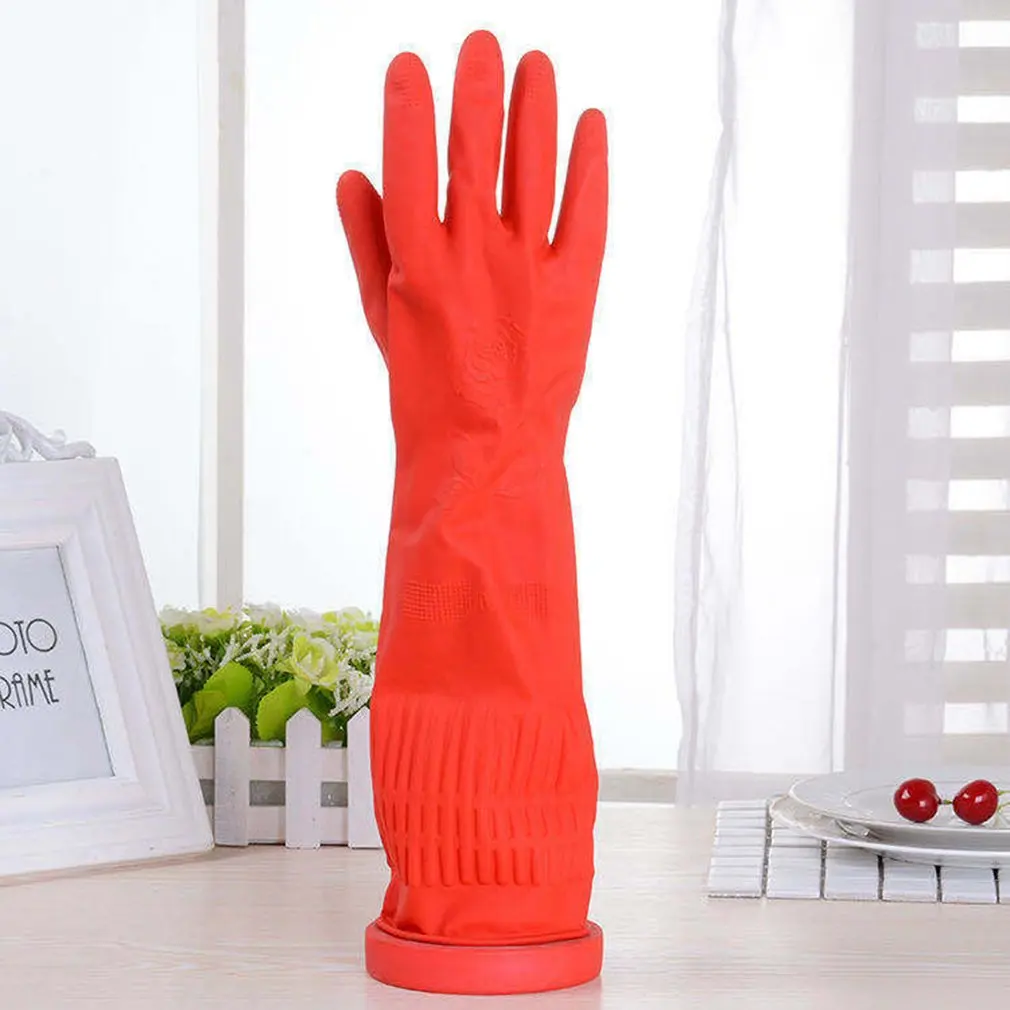 1 Pair Durable Gloves Waterproof Home Reusable Rubber Dish Washing Lengthen Glove For Household Scrubber Kitchen Clean Tools