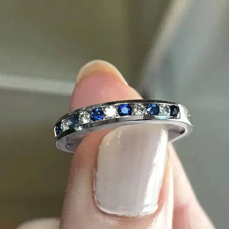 Huitan Trendy Finger Rings for Women Sparkling Blue/White Color Cubic Zirconia Accessories Versatile Active Charms Party Jewelry