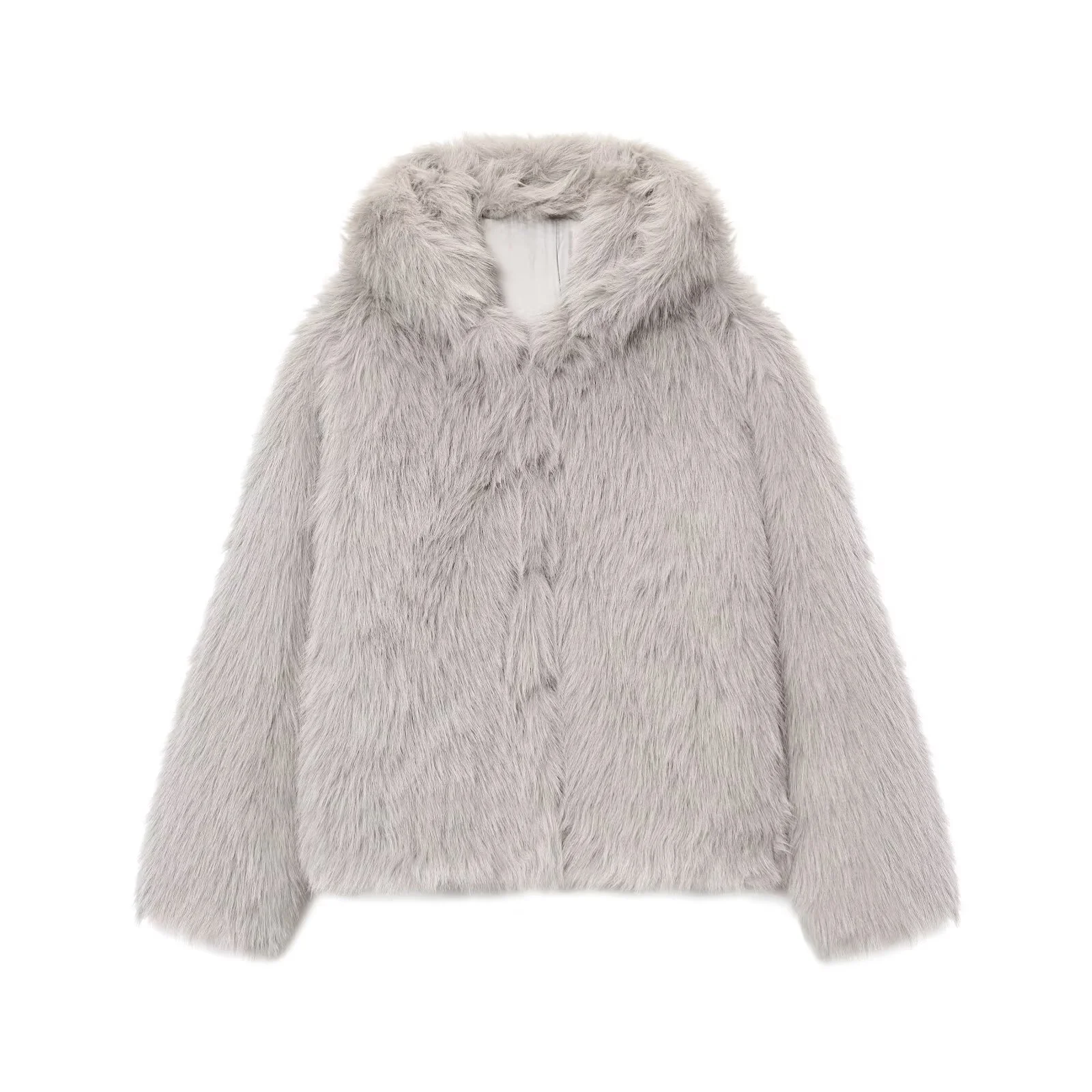 2025 inverno nova feminina casual moda versátil simples high-end lapela manga comprida efeito de pele sintética jaqueta com capuz