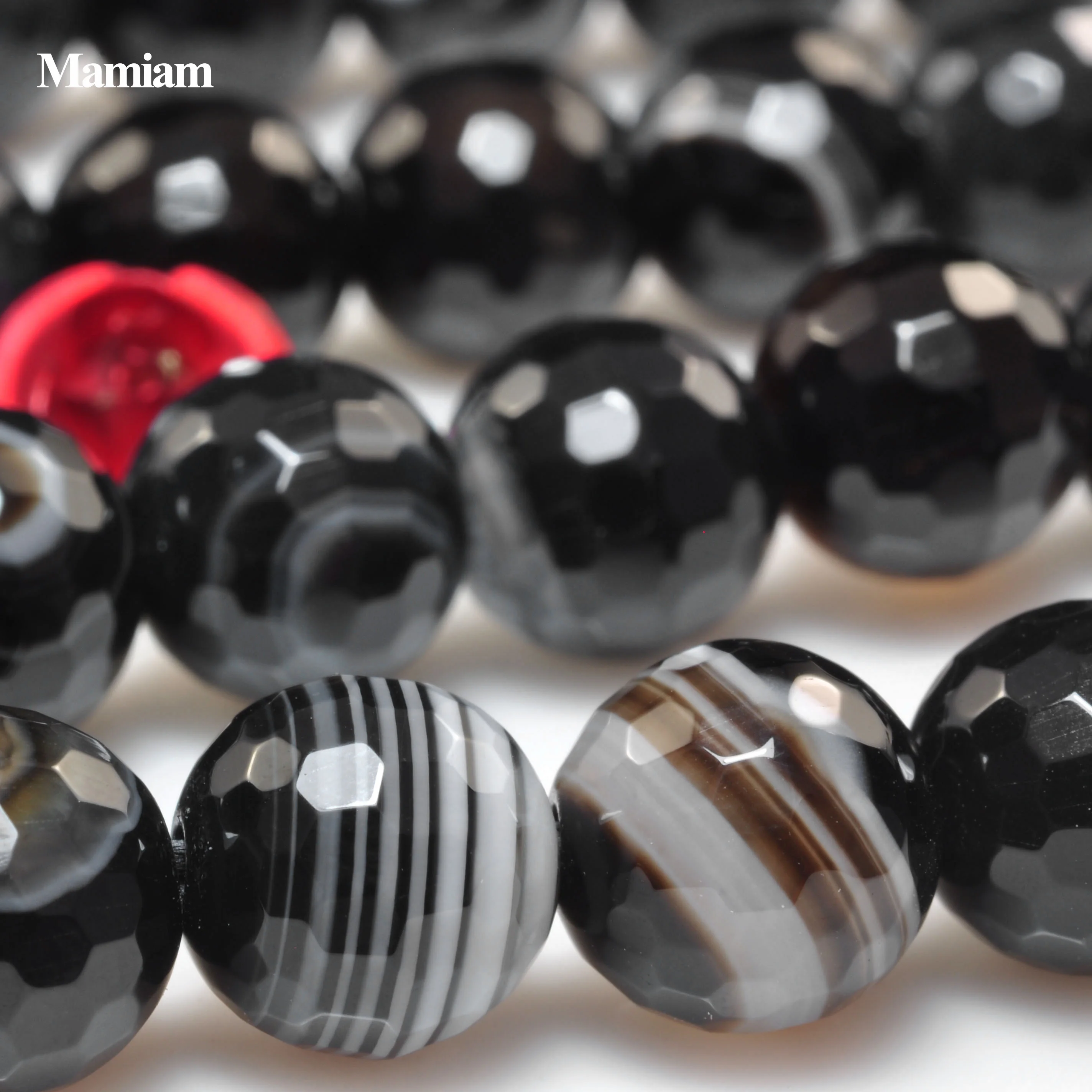Mamiam Natural A+ Black Stripe Onyx Eye Agate Faceted Round Beads 8mm Smooth Loose Stone Diy Bracelet Necklace Jewelry Making