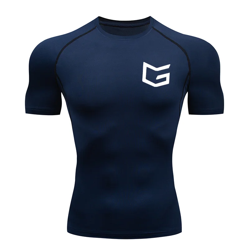 T-shirt de course ajusté pour hommes, haut de sport, fitness, séchage rapide, respirant