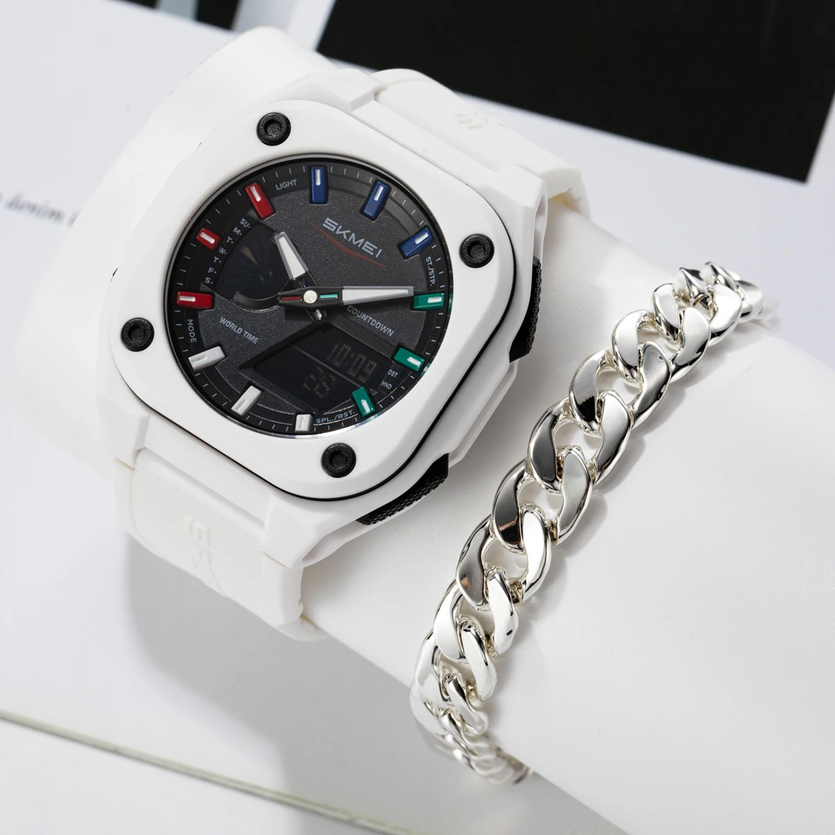 

SKMEI мужские спортивные цифровые электронные часы кварцевые наручные часы с двойным циферблатом для мужчин и женщин оригинальные водонепроницаемые часы и браслет