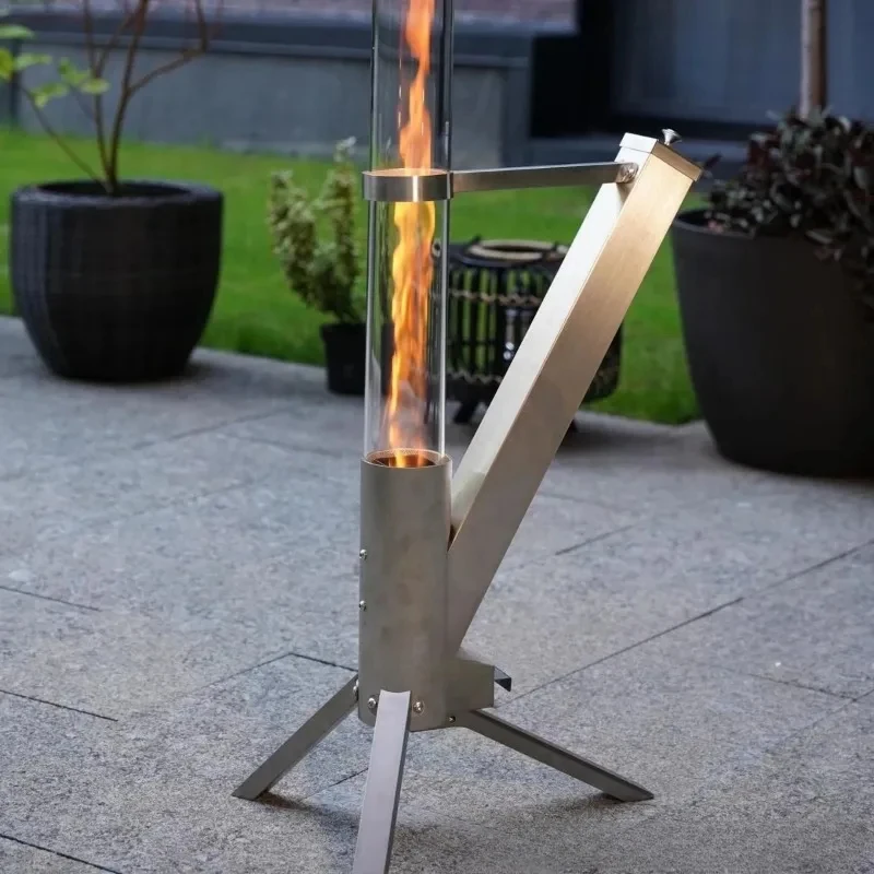 Portable Outdoor Glass , Stainless Steel Rocket Stove for Camping, Efficient Home Heating
