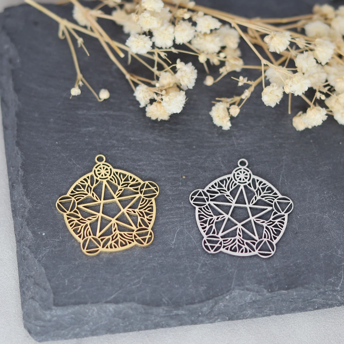 3 قطعة Wicca الخماسي دلاية شكل نجمة قلادة Diy بها بنفسك اكسسوارات الفولاذ المقاوم للصدأ وثنية الدينية تميمة السحر لصنع المجوهرات
