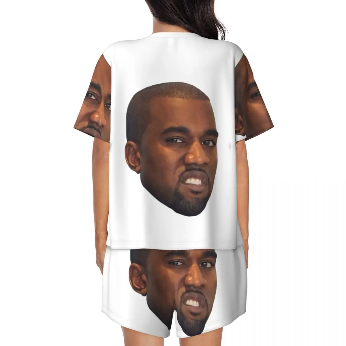 Custom Womens Funny Kanye West Meme Pajamas Set Rapper Music Producer Two-piece Pj Sets Short Sleeve Sleepwear Loungewear