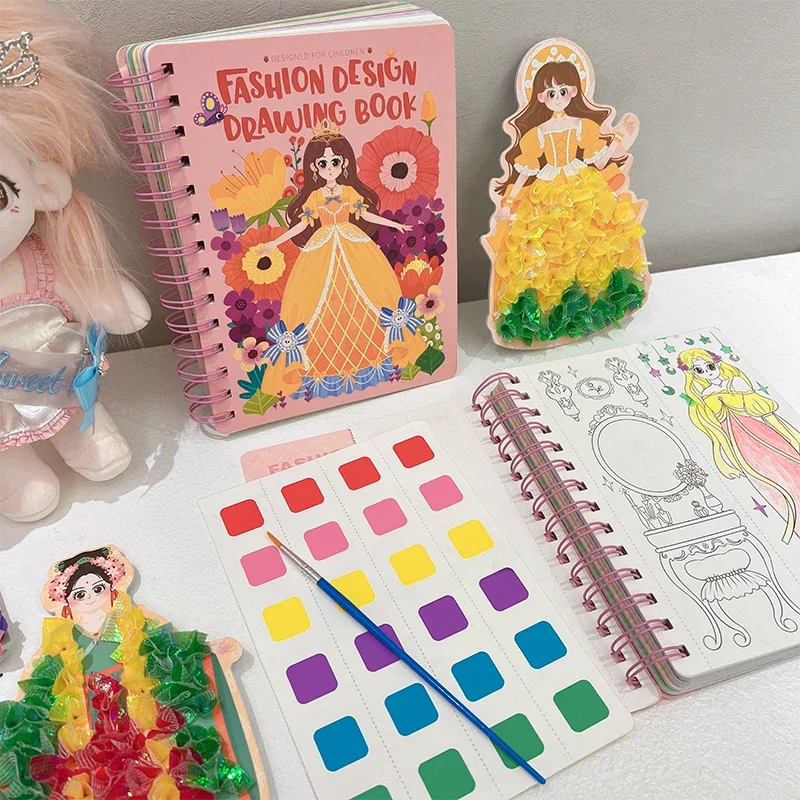 Autocollant de peinture bricolage pour filles, jouets artisanaux, fait à la main, robe de princesse, amusant, habillage, dessin, puzzle, cadeaux, 2024