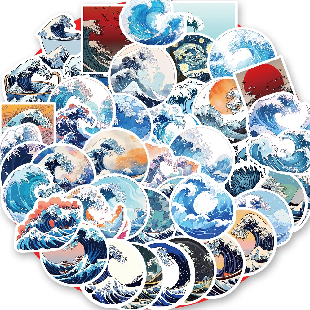 10/50PCS Cartoon Anime The Great Wave off Kanagawa Stickers For Car Laptop Phone Decor Vinyl Decals Waterproof Graffiti Sticker