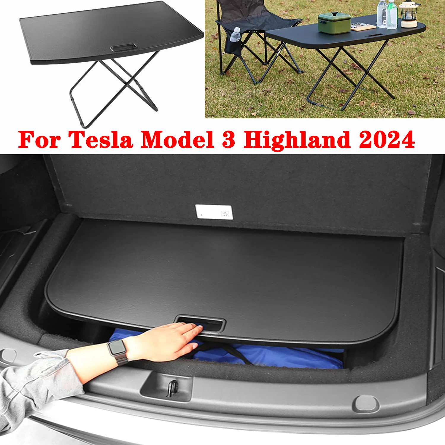 For Tesla Model 3 Highland 2024 Folding Trunk Table, Fits Rear Trunk Cargo Travel Folding Boot Table and Chairs Set