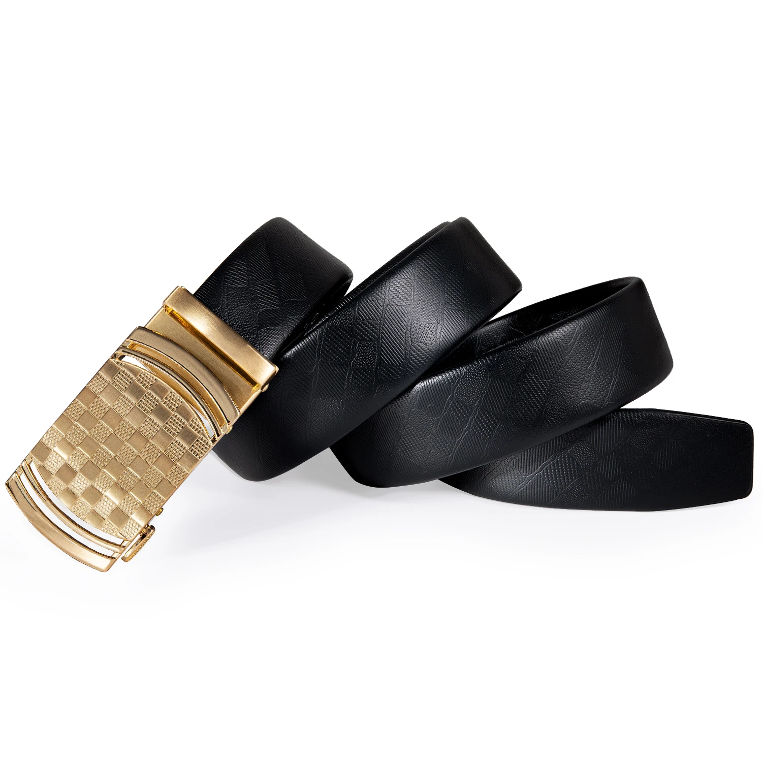 mens black leather dress belt with gold buckle C1450-P Calzoleria Toscana Scotch Grain Dress Belt, Black / 42 main image 1