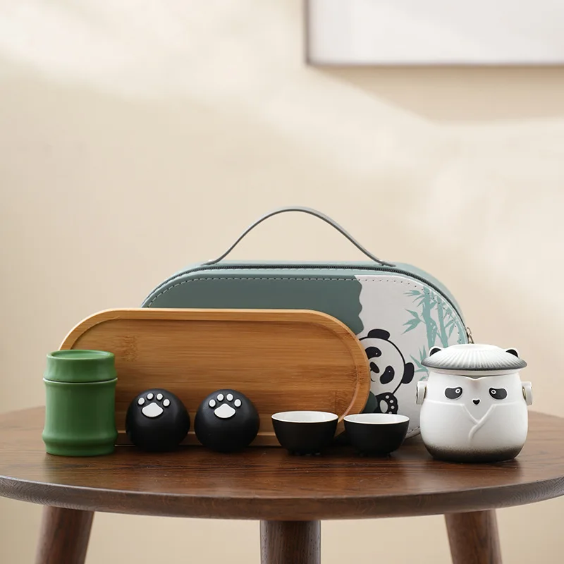 Panda Travel Tea Set Portable Ceramic Cup Gift Box