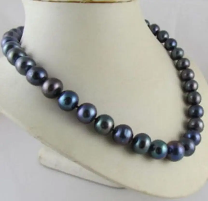 

14K VERY PRETTY TAHITIAN NATURAL 9-10MM BLACK PEARL NECKLACE 17"