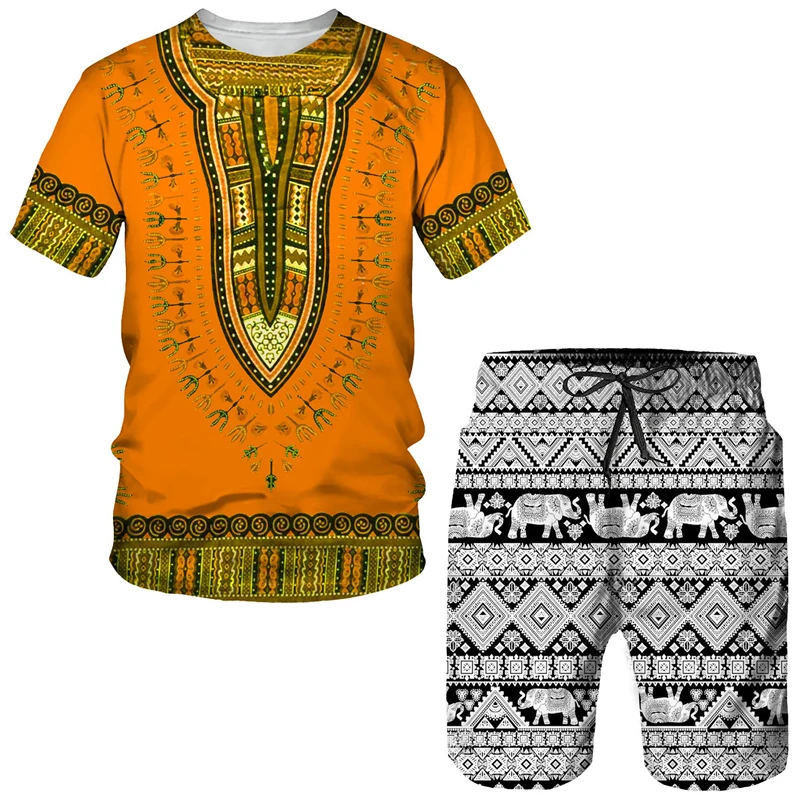 Fato de treino africano estampado para homens e mulheres, conjuntos de camisetas dashiki, tops vintage, esporte e lazer, verão