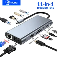 Estación de acoplamiento 11 en 1 tipo C USB 3,0 HUB USB C divisor tipo C a 4K HDMI VGA PD RJ45 1000M adaptador de red para ordenador portátil Macbook