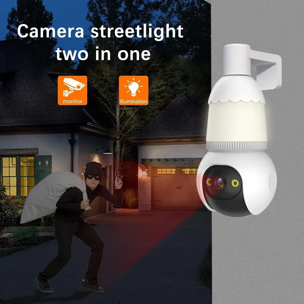 5MP E27 Bulb WiFi Tuya Smart Life Camera Floodlight Auto Tracking Two Way Audio Color Night Vision Outdoor Security Camera