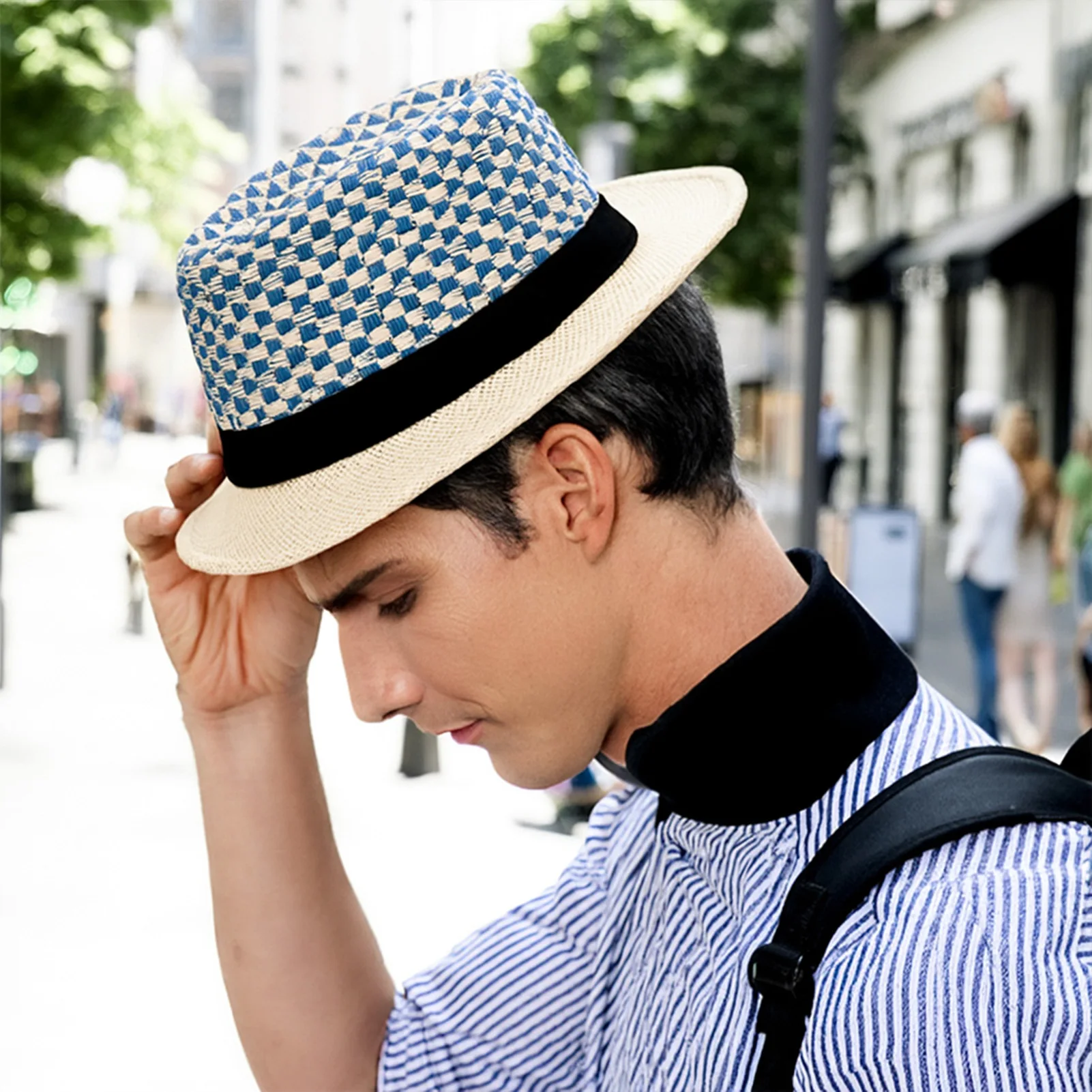 Men's Wide Brim Straw Hat Outdoor Sun Shade Hat Anti-UV Straw Hats Suitable for Outdoor Activities