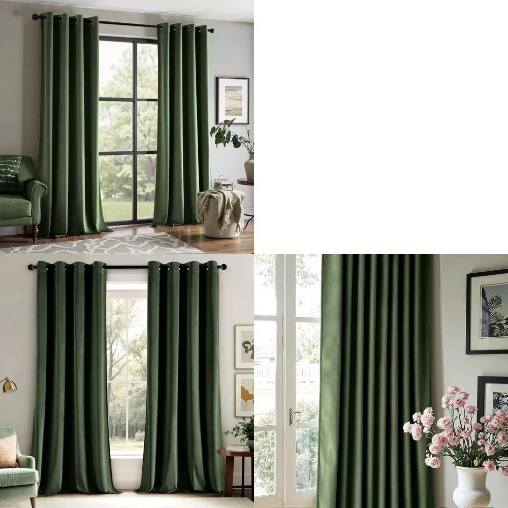 Olijfgroene 96-fluwelen gordijnen met doorvoertule, luxe thermisch geïsoleerde verduistering voor woonkamer en slaapkamer (W52 x L96)