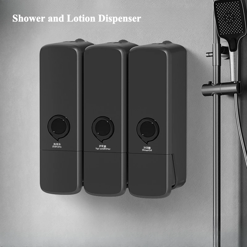 Liquid Dispensing Bottle Shower and Lotion Dispenser Waterproof Shampoo Gel Container Wall Mount Manual Press Soap Dispenser