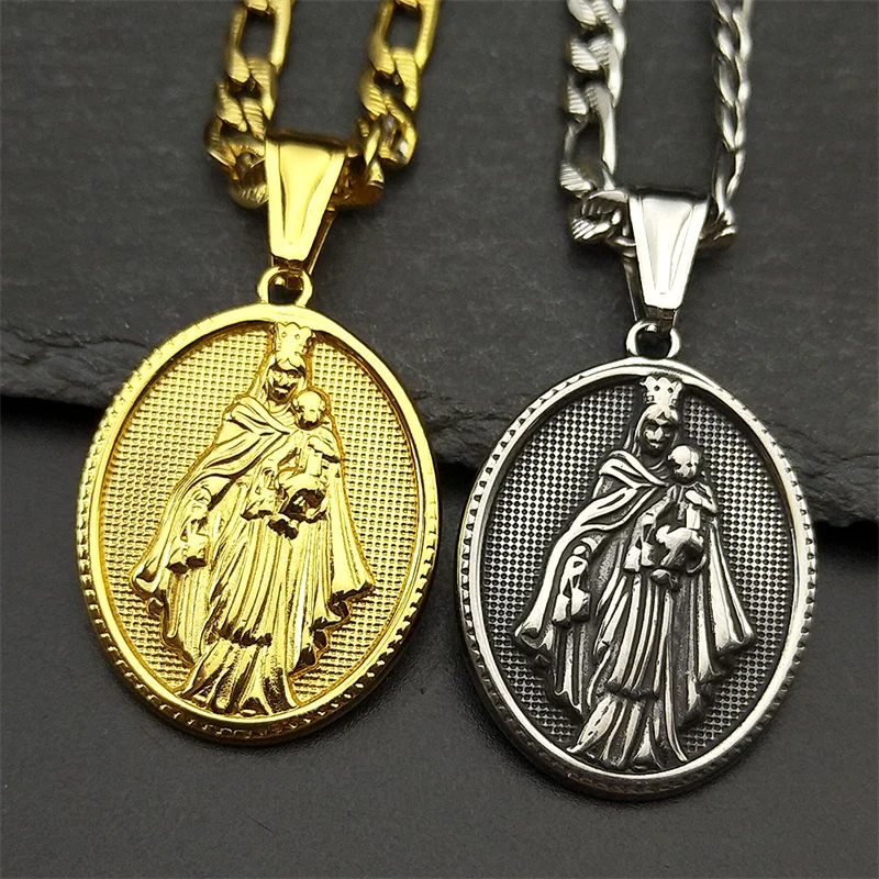 Vinatge-collar con colgante de la Virgen María para hombre y mujer, collar de acero inoxidable de Color dorado, joyería católica de la madre María