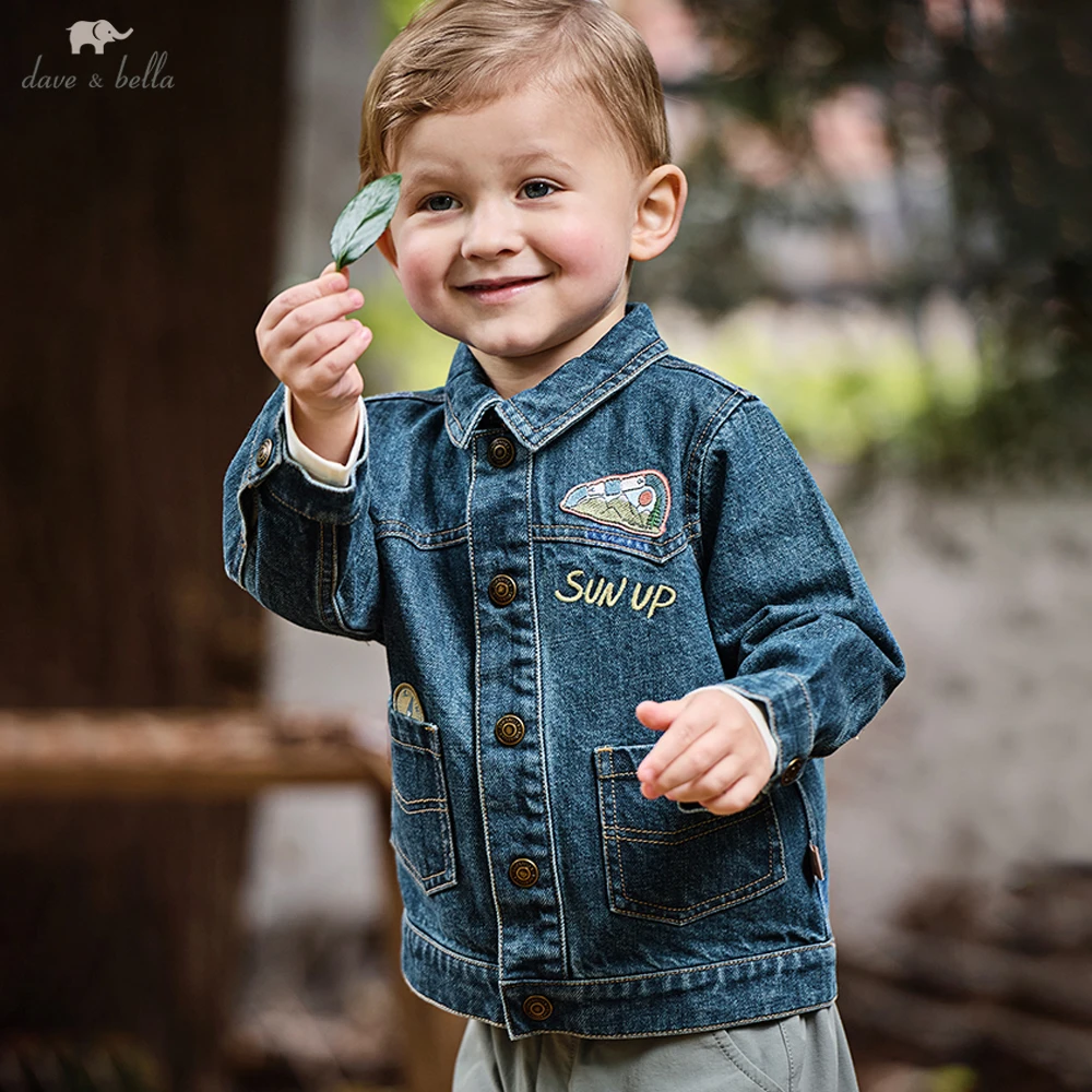 Dave Bella Autumn Spring Denim Coats for Boys Long Sleeve Jacket with Pocket Children Outdoor Sport Formal Outwears DB3253198