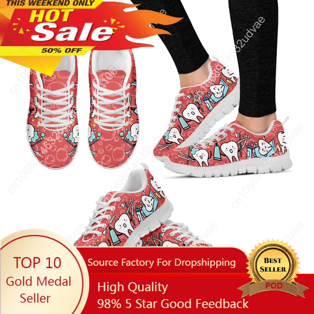 

Pink Dental Teeth Prints Casual Women Shoes Flats Sneakers Air Mesh Comfortable Ladies Footwer Cartoon Zapatos Mujer