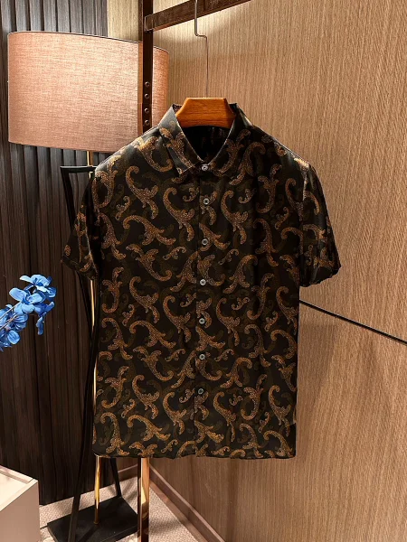 

Retro Luxury Silk Men's irt High Quali Silk ort Sve Busin Casual Breathable Lightweight Summer New Arrival