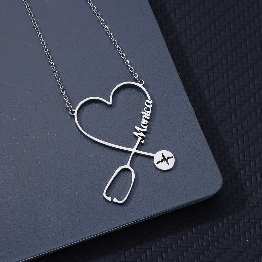 Benutzer definierte Name Herz Stethoskop Halskette für Frauen Edelstahl maßge schneiderte Edelstahl Schmuck Geschenk für Krankens ch wester Arzt