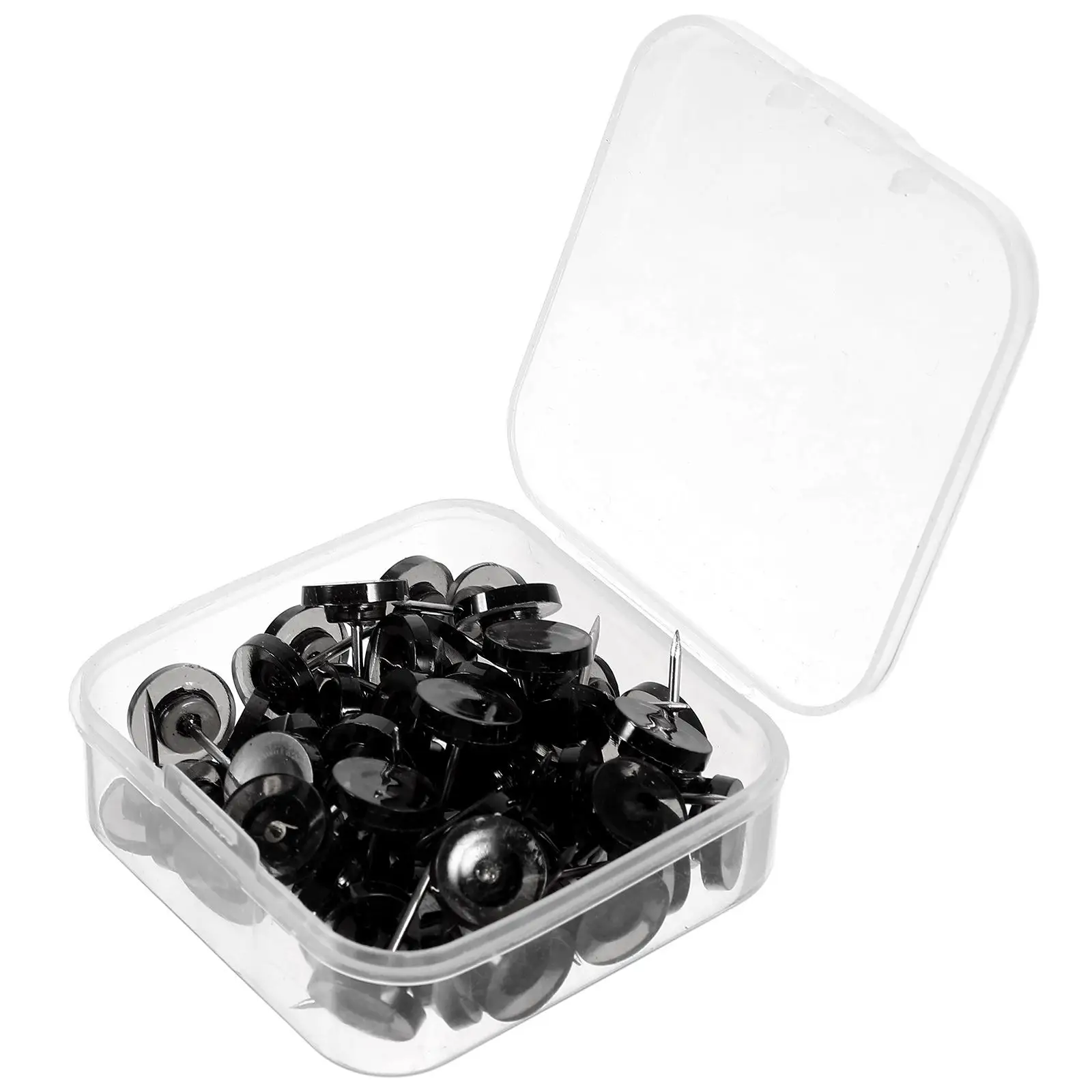 50pcs Circular Pins Black Thumb Tacks Pushpins Office Craft Map Marking Message Board Tacks Travel Photos
