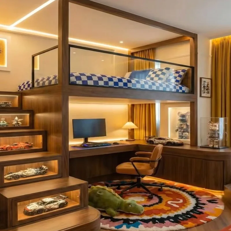 Solid wood bed room, castle bed storage wardrobe space 3