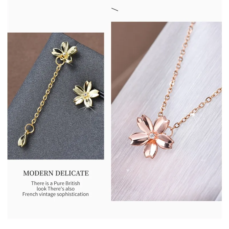 

In 2025, simple petals fell onto the necklace, and titanium steel pulled out a cherry blossom zircon necklace
