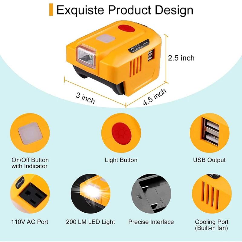 150W Portable Power For Dewalt 20V/18V Lithium Battery DC 20V/18V to AC 110~120V Power Station Inverter Supply Charger Adapter