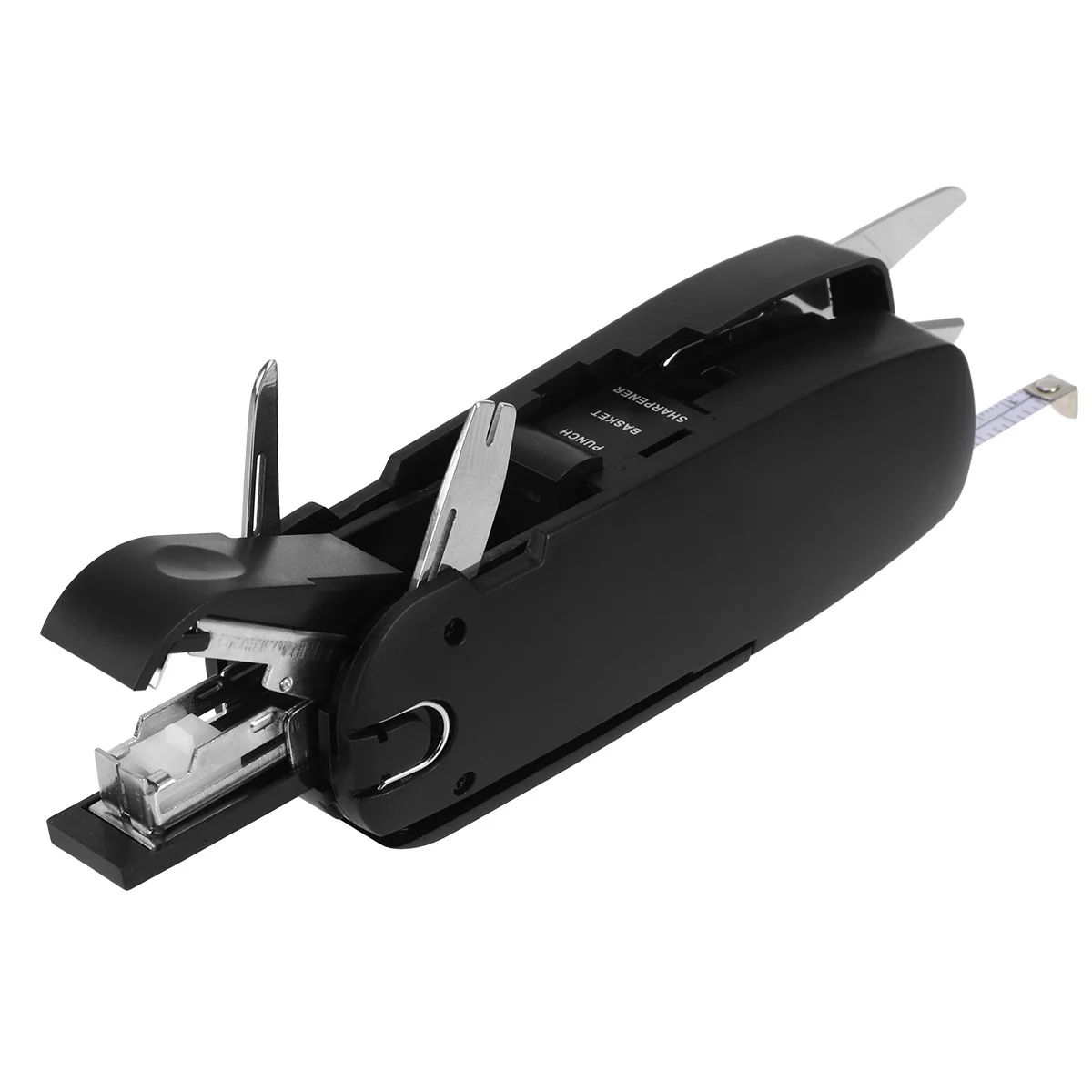 

10-in-1 Multifunctional Stationery Set Portable Black Stainless Steel Tools Scissors Flexible Rule Pencil Sharpener Stapler