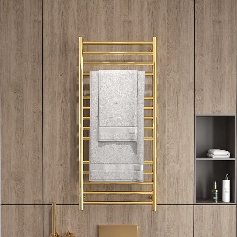 Imagem -02 - Luxo Gloss Gold Hide Cabo Instalar Toalha Aquecedor 110220v Grande Tamanho 110x52cm 304 Rack de Aço Inoxidável para Banheiro Banheiro