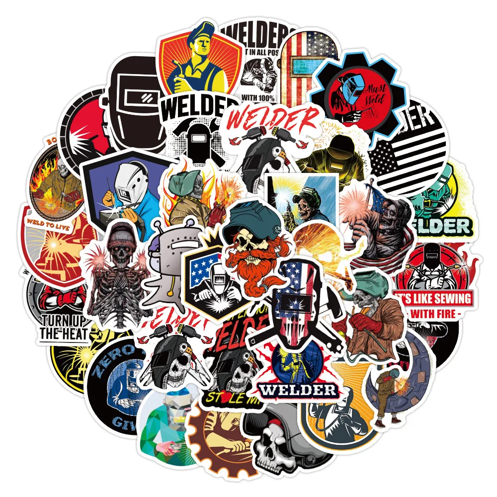 10/30/50PCS Cartoon Welder Tool Sticker DIY Decal Luggage Travel Skateboard Helmet Laptop Phone Ipad Sticker Wholesale