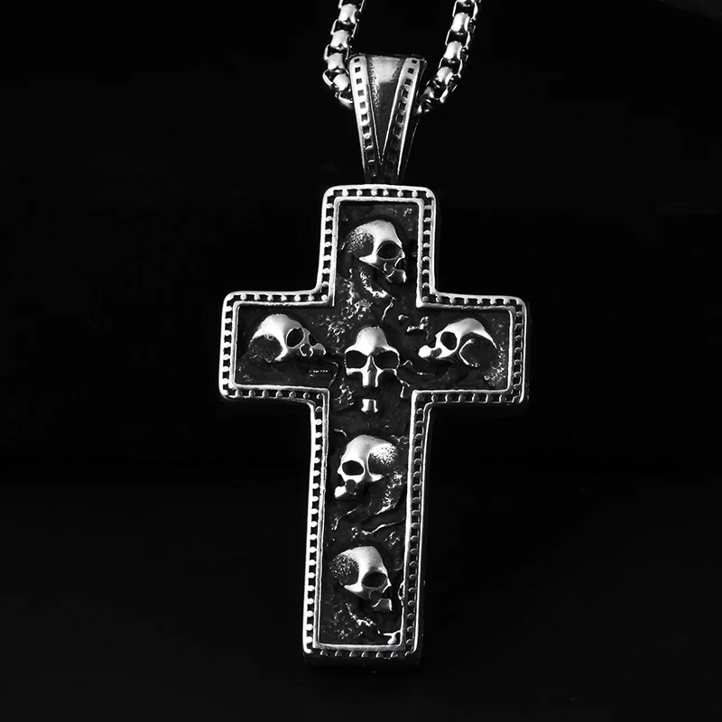 Dropshipping Cool Mens Stainless Steel Necklace Skull Pendant Retro Gothic Punk Style Monster Skull Jewelry Gift