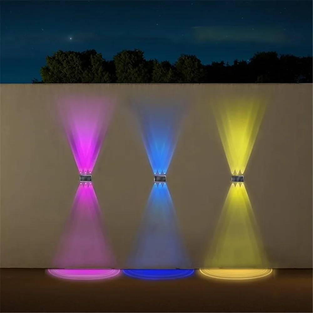 Up And Down Solar Wall Light 4/6/8 LED RGB Solar Fence Light Convex Mirror Solar Wall Washer for Backyard Pool Railing Porch